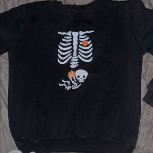 Black Skeleton Print Women's Crew Neck Sweater